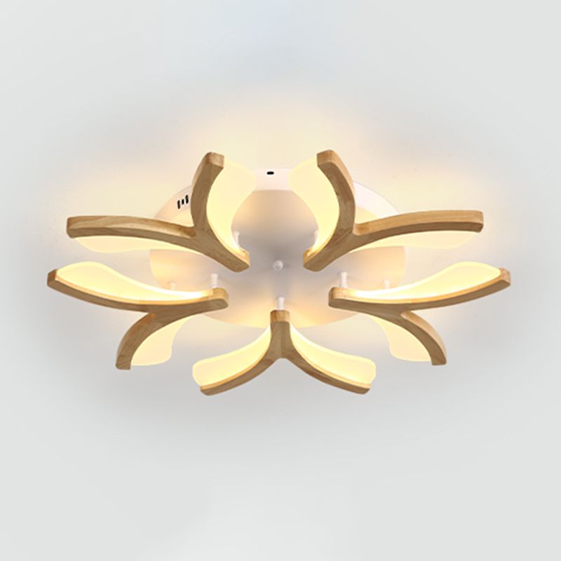 LED Modern Wood Flush Mount Flower Shape Ceiling Light with Acrylic Shade for Living Room