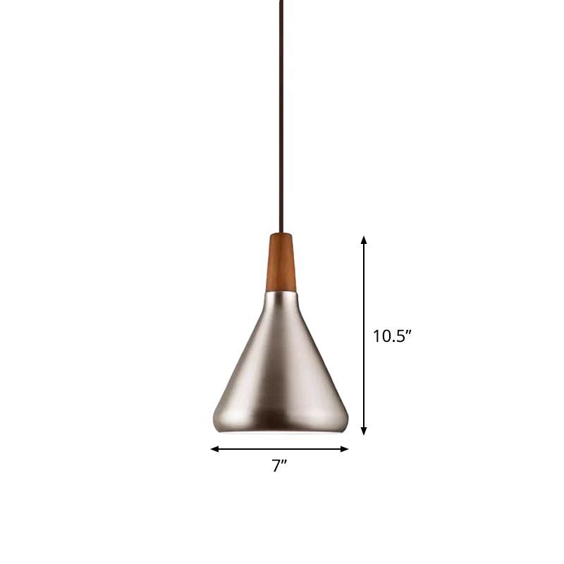 Côté à cône industriel Pendant la lumière de suspension en aluminium léger en argent, 7 "/10,5" / 16 "de largeur