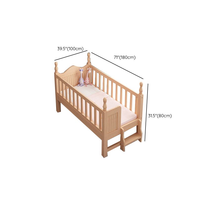 Washed Natural Wood Nursery Crib Modern Nursery Crib with Guardrail