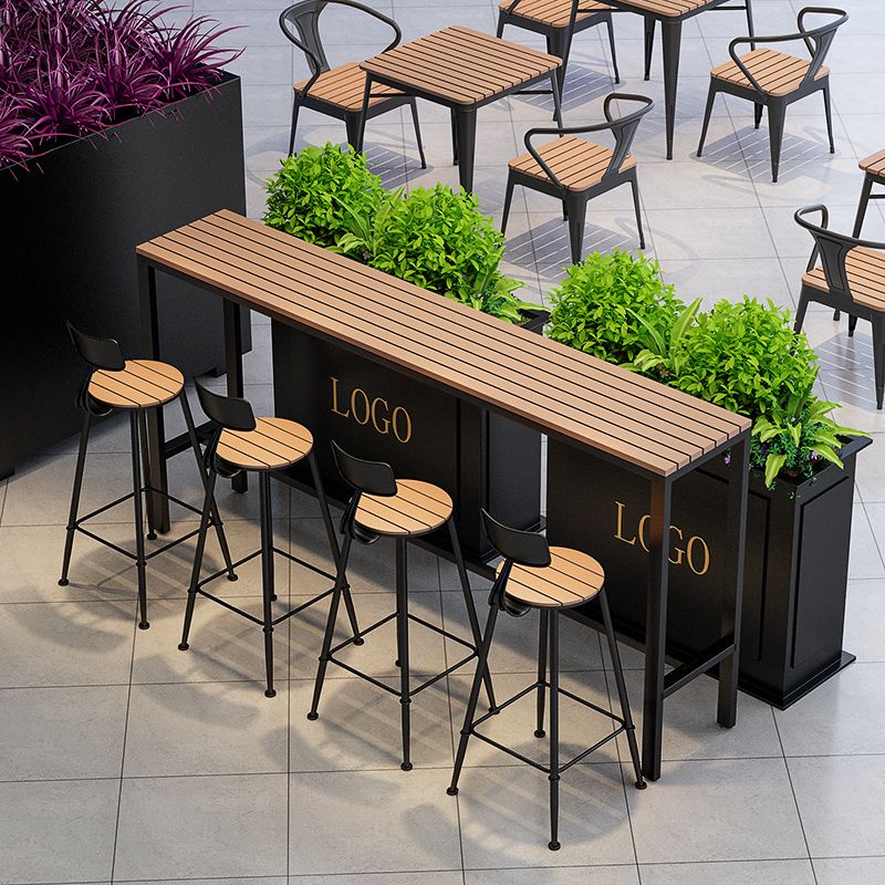 Wood Bar Dining Table Industrial Rectangle Bar Table with Trestle for Milk Tea Shop