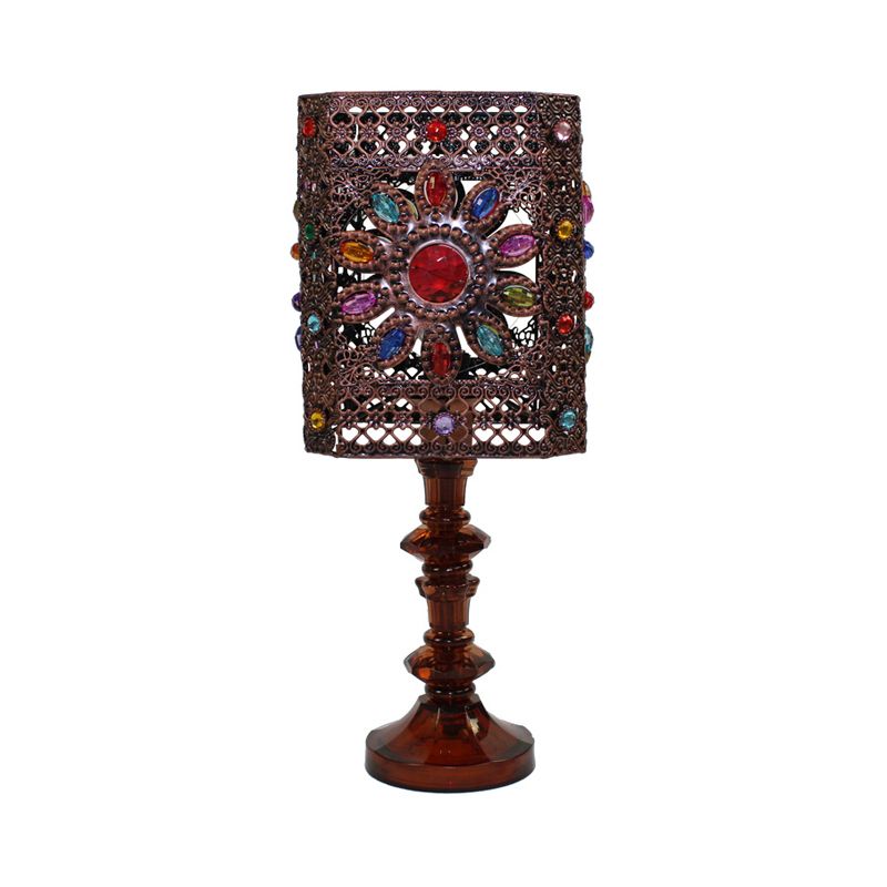 Metal Red/Purple Table Lamp Rectangle/Cylinder 1 Head Art Deco Nightstand Lighting for Dining Room