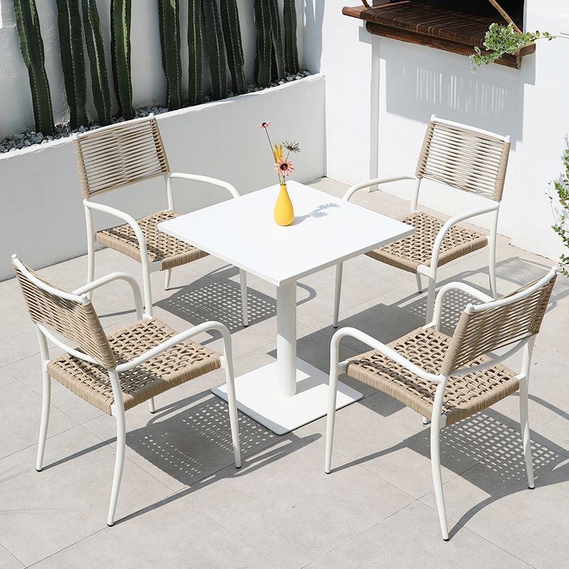 Contemporary Dining Table White Outdoor Table with Metal Base