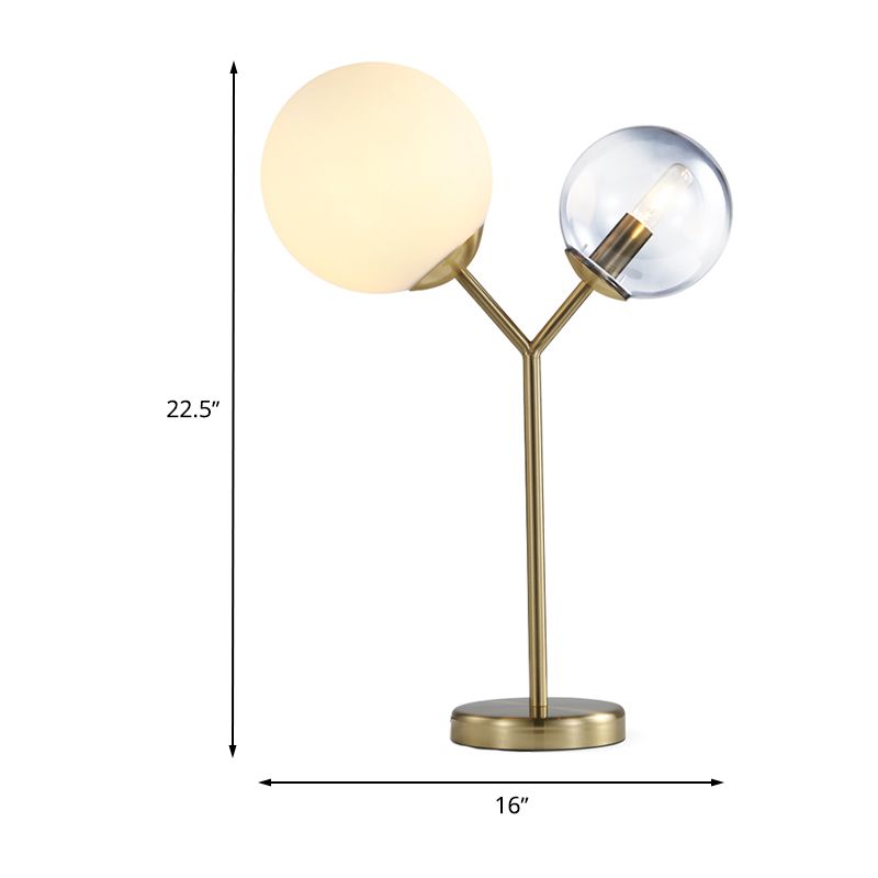 Globe Bedroom Table Lighting Grey and Cream Glass 2-Light Modern LED Branch Desk Lamp in Gold