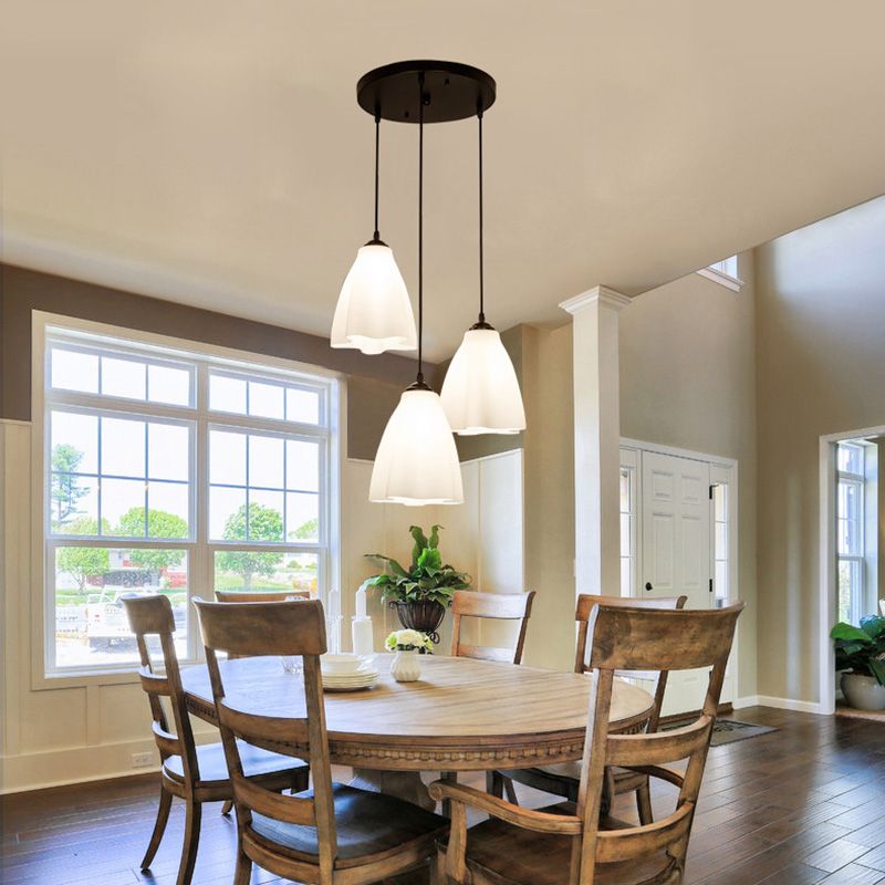 Glass Ripples Pendant Lighting Modern 3 Head Hanging Lamp for Dinning Room