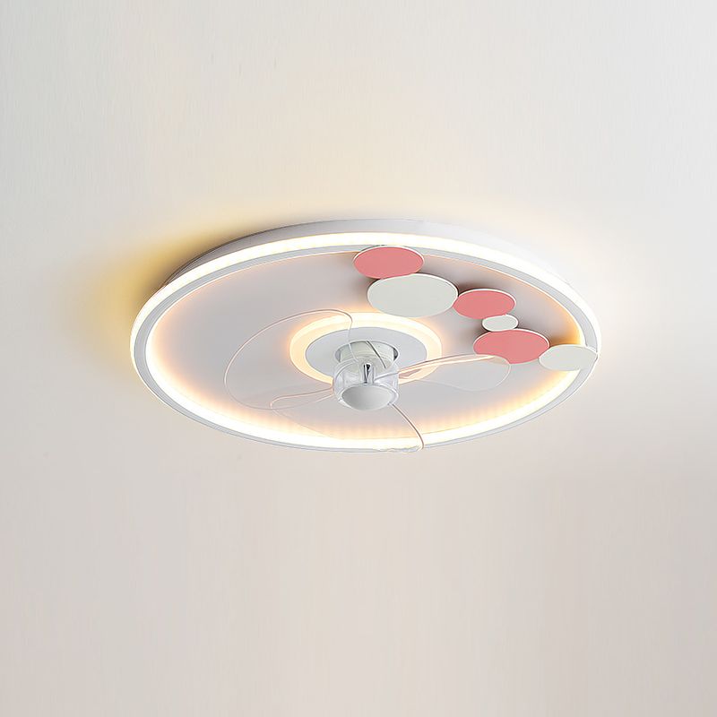 Contemporary Round Ceiling Fan Light Metal 2 Light LED Ceiling Fan for Kids' Room