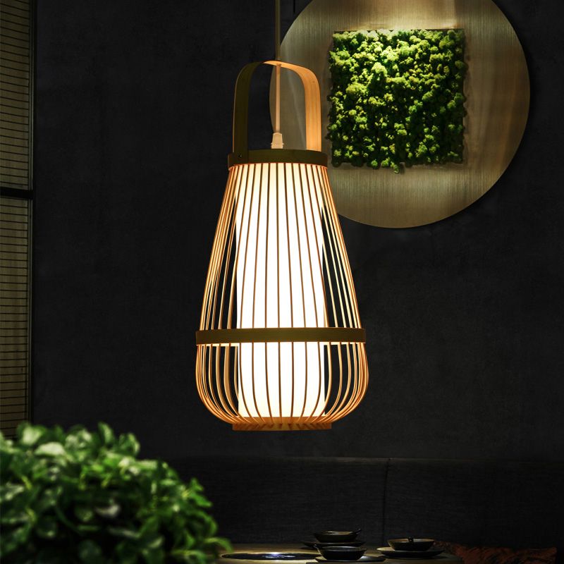 Basket Bamboo Cioncant Light Contemporary Sospensione a bulba singola Lampada