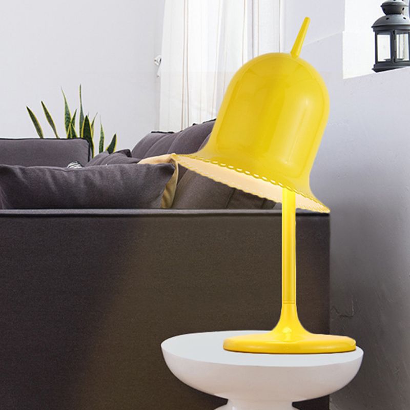 Single Bedroom Night Light Macaron Pink/Yellow Finish Table Lamp with Bell Shaped Metal Shade