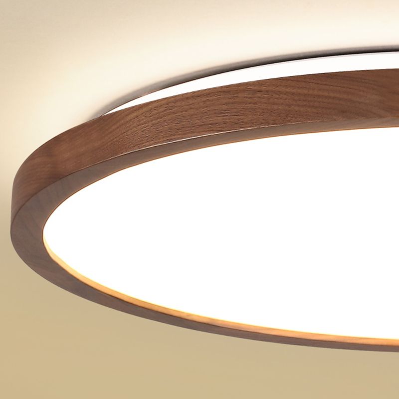 Modern Wood Flush Mount Circle Shape Ceiling Light with Acrylic Shade for Living Room