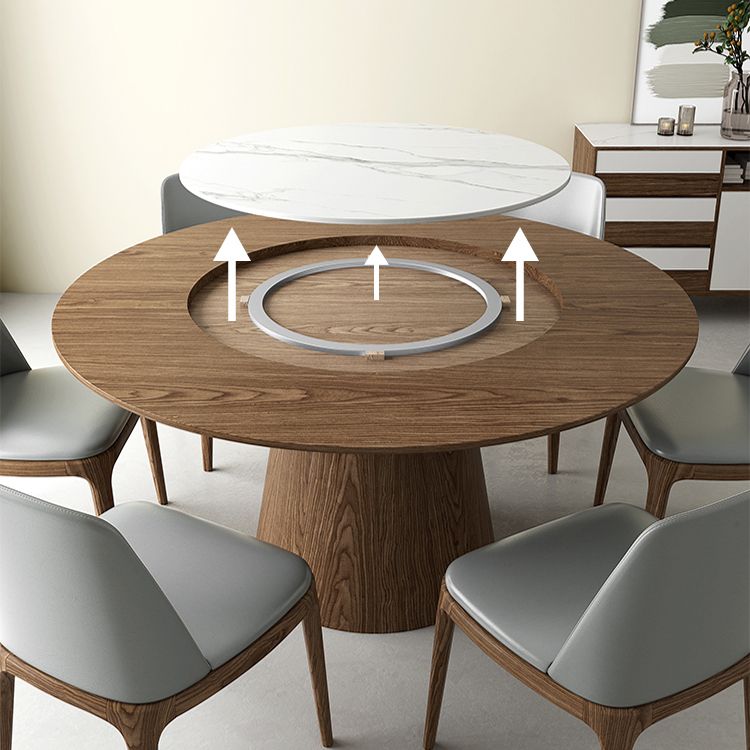 Modern 1/4/7 Pieces Round Dinette Set Ash Wood Dining Table Set with Stone Turntable