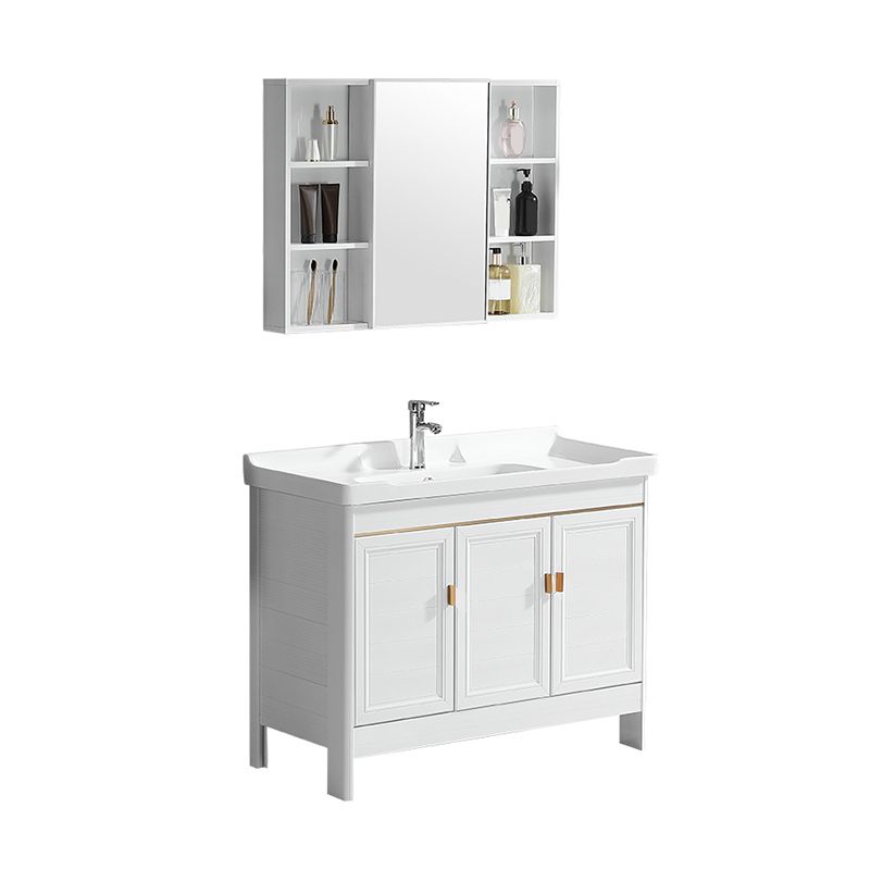 Metal Frame Vanity White 2 Doors Rectangular Single Sink Freestanding Bathroom Vanity