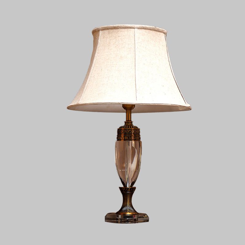 1 Light Nightstand Lamp Rustic Paneled Bell Fabric Table Light in Beige for Bedroom