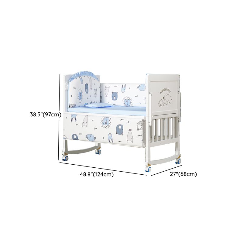 Wooden Contemporary Nursery Bed Wheels Arched Crib with Guardrail