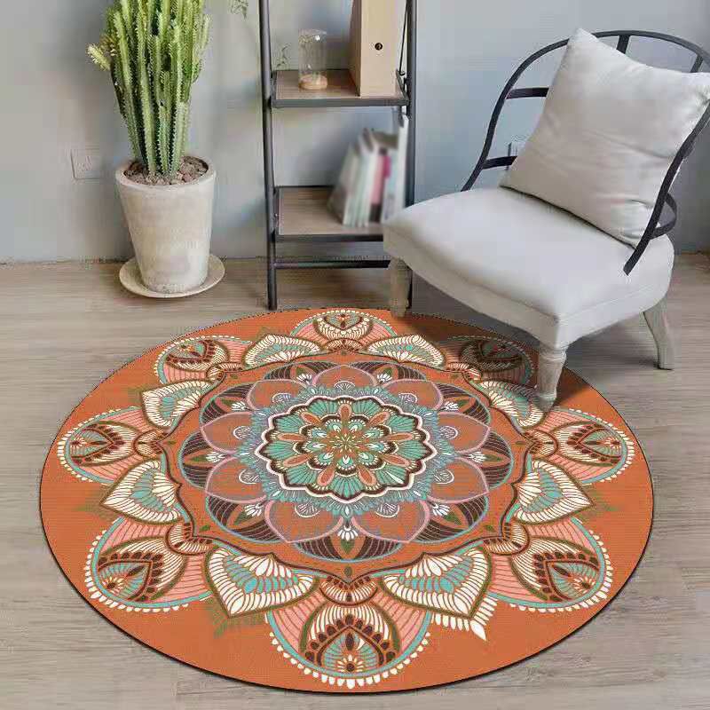 Round Floral Printed Carpet Polyester Persian Area Rug Stain Resistant Indoor Rug for Living Room