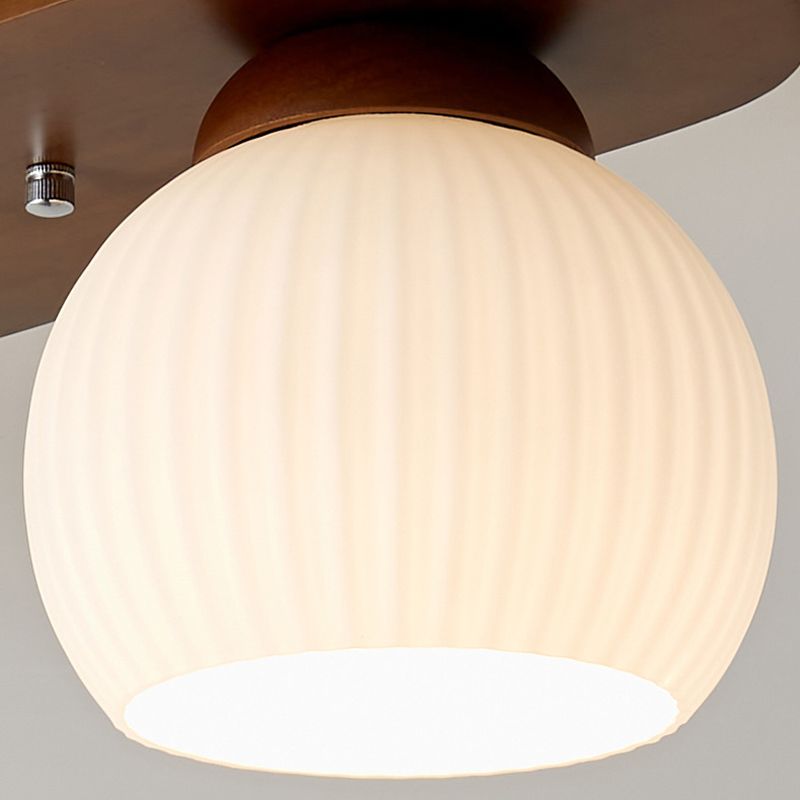 Wooden Ceiling Light Multi Lights Ceiling Mount Light with Glass Shade for Bedroom