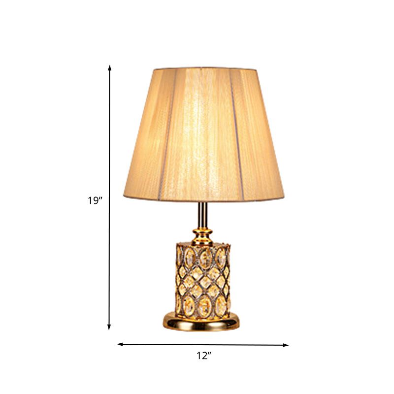 Contemporary Cylinder Reading Light Faceted Crystal 1 Bulb Night Table Lamp in Gold