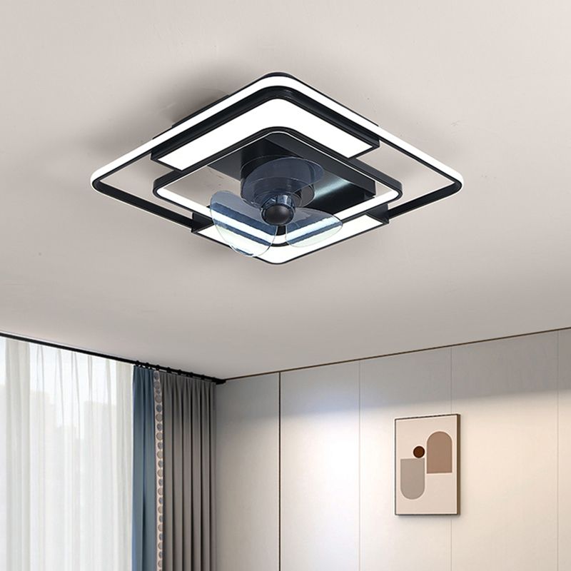 Black Geometric LED Fan Lamp Modern 360-Degree Rotatable Semi Flush Mount Ceiling Light