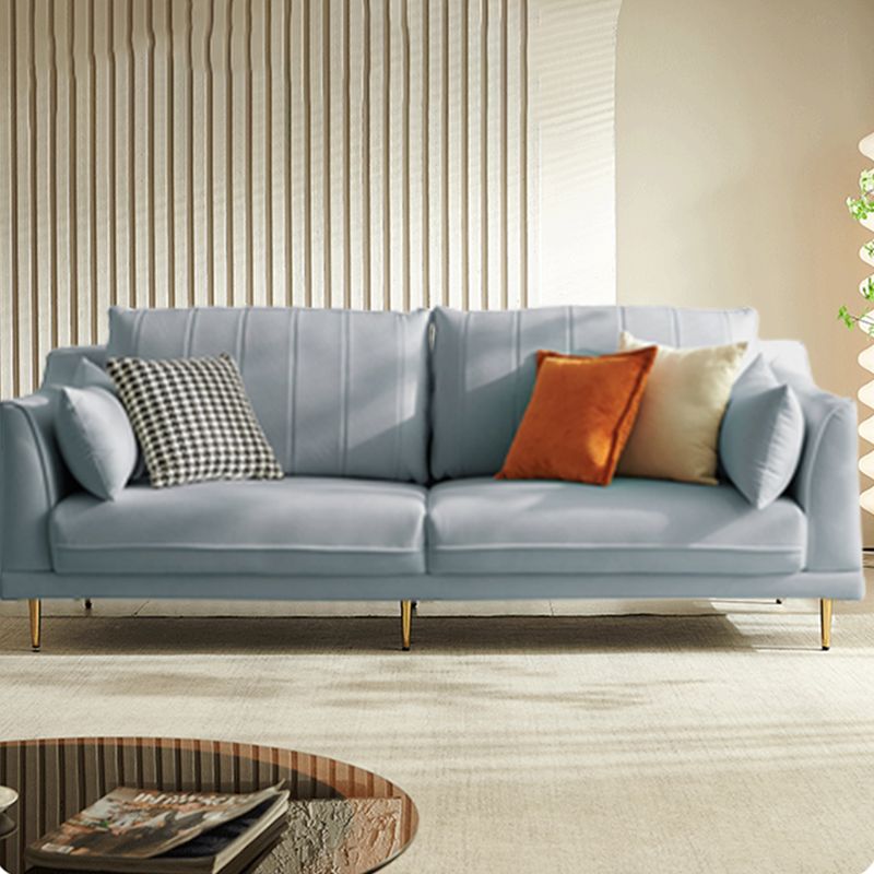 Contemporary Faux Leather Couch Square Arm Sofa with 2 Pillows