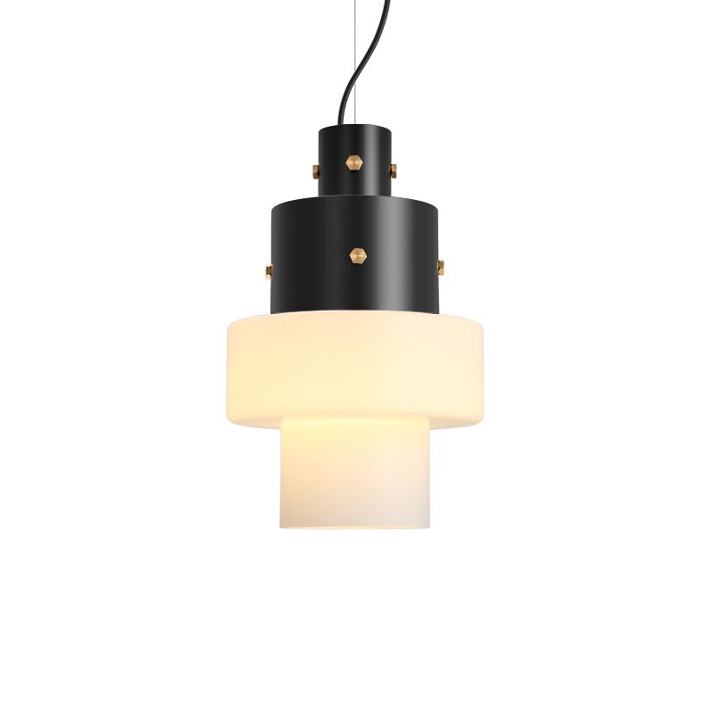 Column Bedroom Ceiling Pendant Light Industrial  Style White Glass 1 Head Black Down Lighting