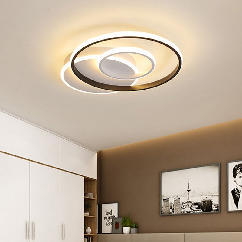 Black and White Ring Flush Ceiling Light Minimalist Acrylic Bedroom Integrated LED Ceiling Lamp in Warm/White, 16"/19.5"/23.5" Dia