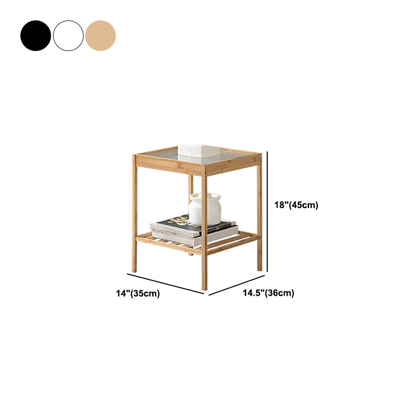 Modern Glass Top Night Table Open Storage Bamboo Bed Nightstand with Legs