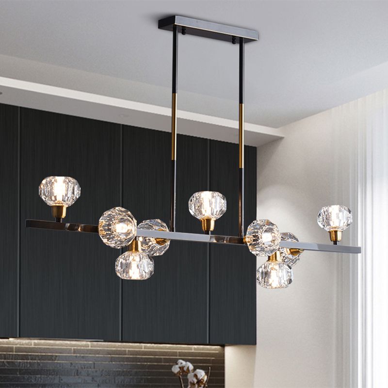 Mini Globe Crystal Chandelier Modern Style Black Finish Pendant Light pour le salon