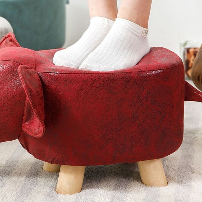 Modern Pouf Ottoman Faux Leather Water Resistant Upholstered Animal Shape Ottoman