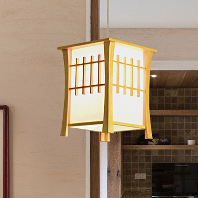 Tea Station Lodge Ceiling Pendant Wood and Paper 1 Light Japanese Style Beige Hanging Light