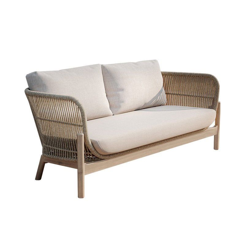Natural Outdoor Patio Sofa with Cushion Wood Or Metal Frame Patio Sofa with Rope Accent