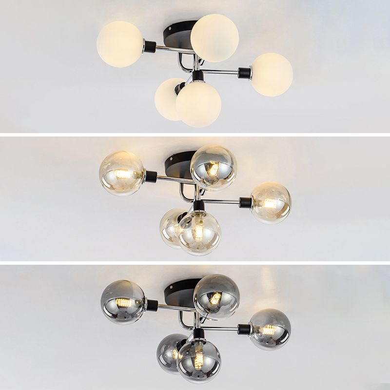 Simplicity-Style Semi Flush Mount Lighting Spherical Semi Flush Ceiling Light Fixture with Glass Shade