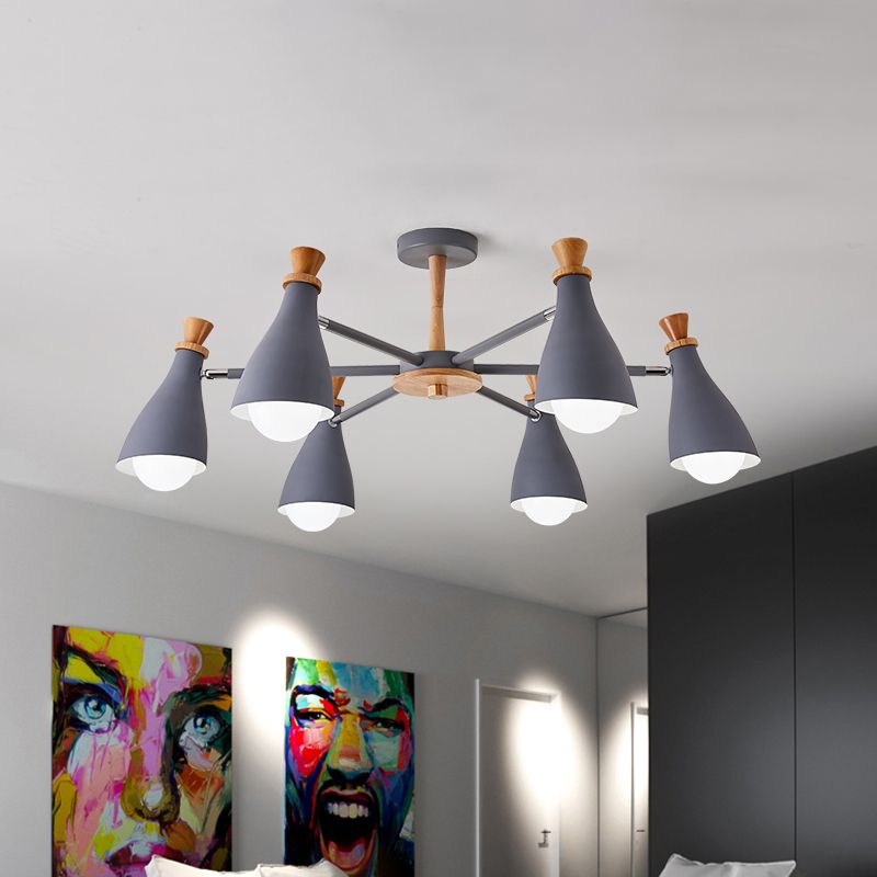 Living Room Half-Bottle Chandelier 6/8 Heads Metal Macaron Loft Candy Colored Pendant Light in Grey/White