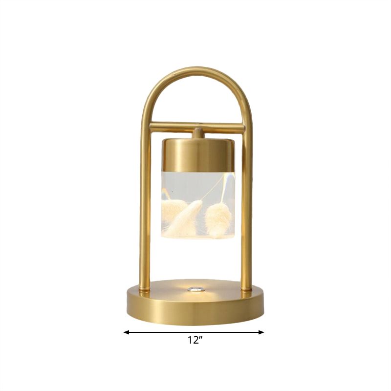 Gold Column Table Lamp Simplicity Clear Glass LED Desk Light with U-Shaped Metal Frame