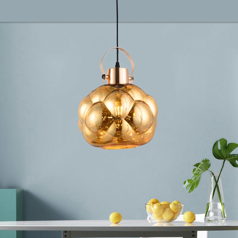 Global Pendant Light Modern Hand Blown Glass 1 Light Chrome/Gold/Rose Gold Ceiling Lamp for Dining Room