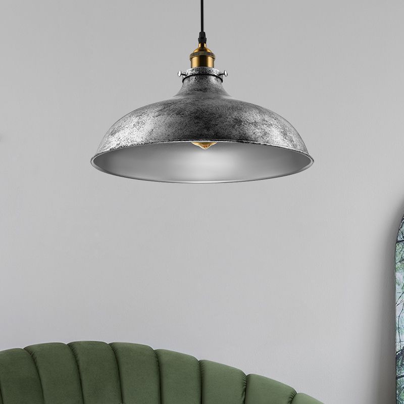 1 luce cupola leggera leggera antica elegante grigio argento grigio appendere il soffitto con cordone per soggiorno