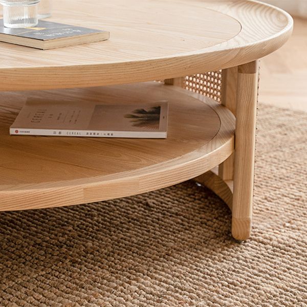 Wood Round 1 Single Coffee Table Nordic 2 - Tier Cocktail Table with Rattan Accent