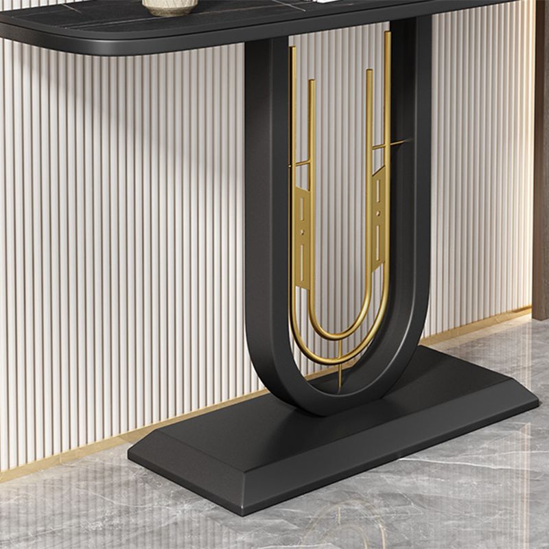 Modern Half Moon Accent Table with Black Pedestal for Hall Console Table