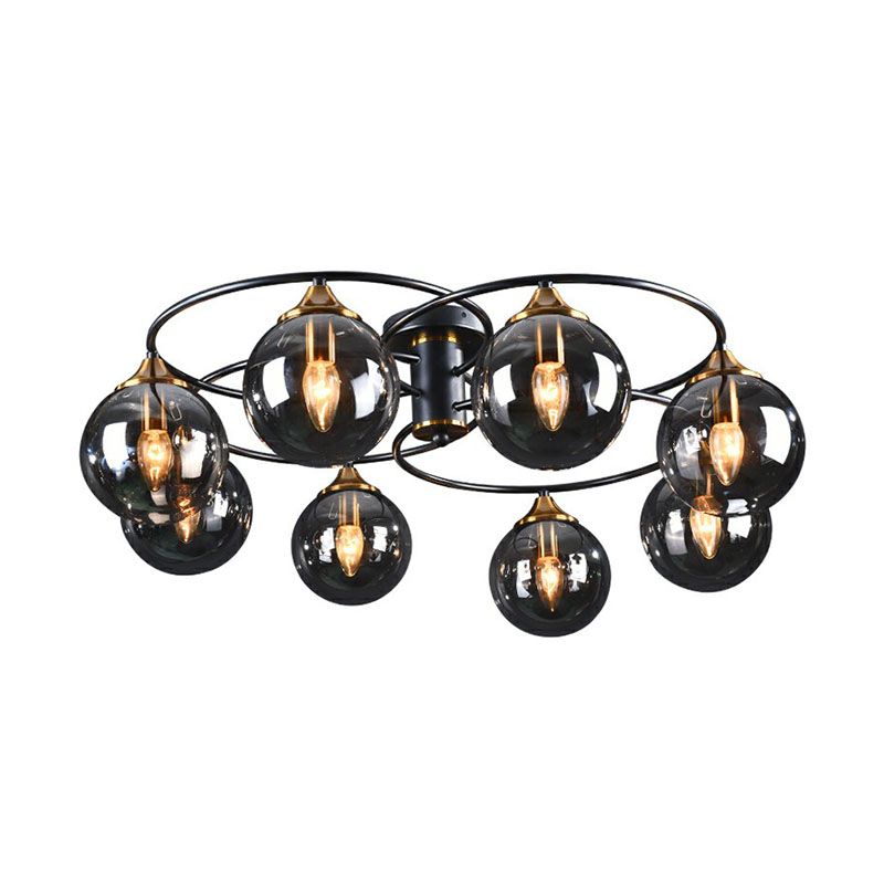 Ball Semi Flush Chandelier Post-Modern Glass Black Ceiling Mount Light for Living Room