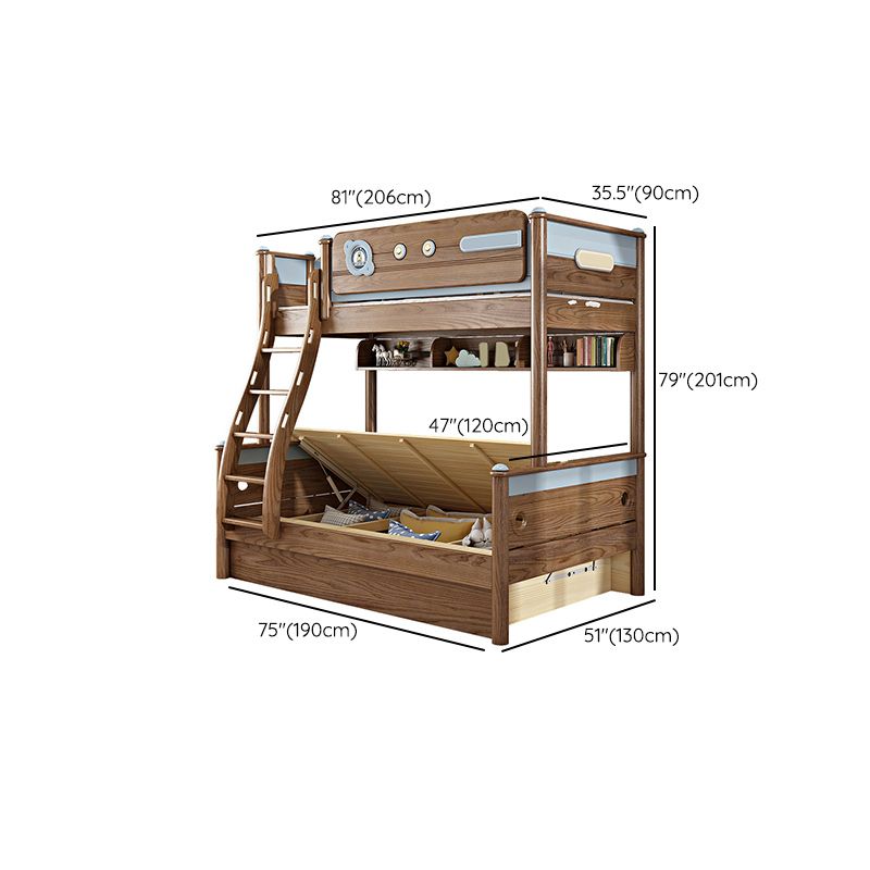 Brown Ash Standard Bunk Bed Solid Wood Scandinavian Bed with  Guardrail