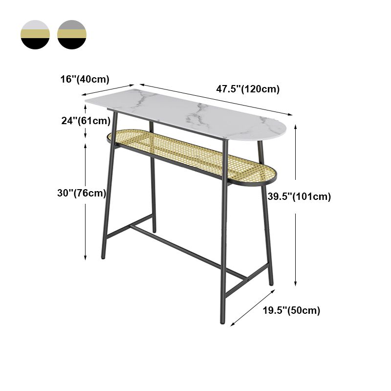 Modern Style Bar Table in Faux Marble and Metal Milk Tea Shop Bar Table in White