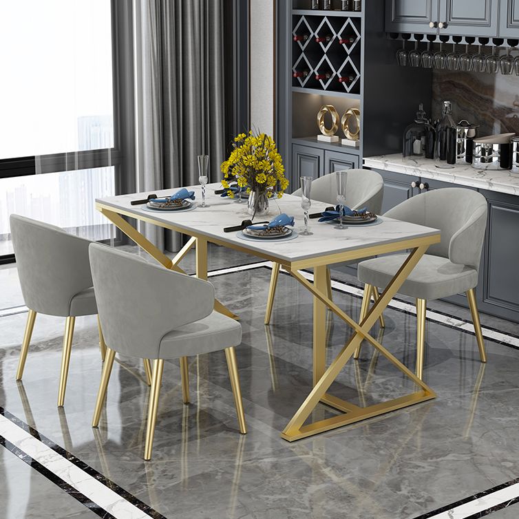 Glam 1/5 Pieces Dining Set Rectangle Stone Dining Table for Kitchen