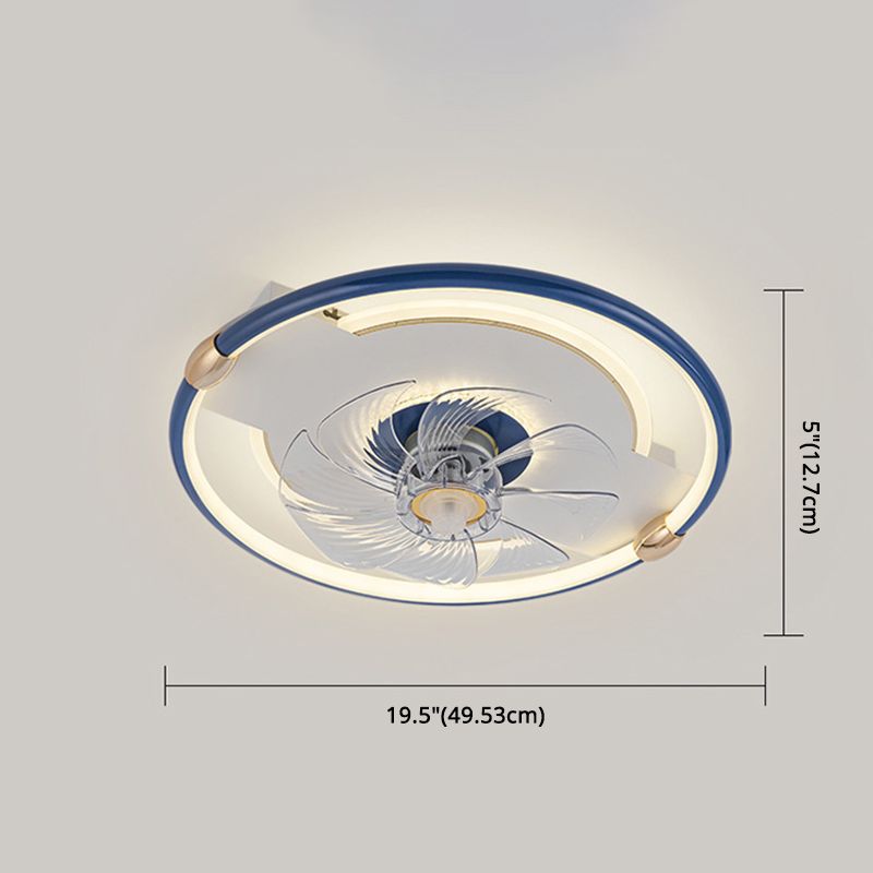 Macaron Ceiling Fan Light Fixture Circular LED Semi Flush Mount Light with Acrylic Shade for Bedroom