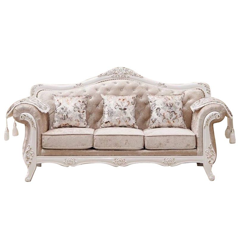 French Country Standard Rolled Arm Settee Tufted Back Couch for Three People