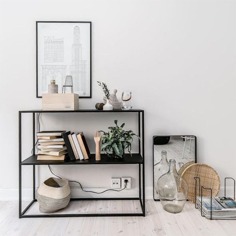 Contemporary Iron Console Table with Storage Shelf and Frame Base