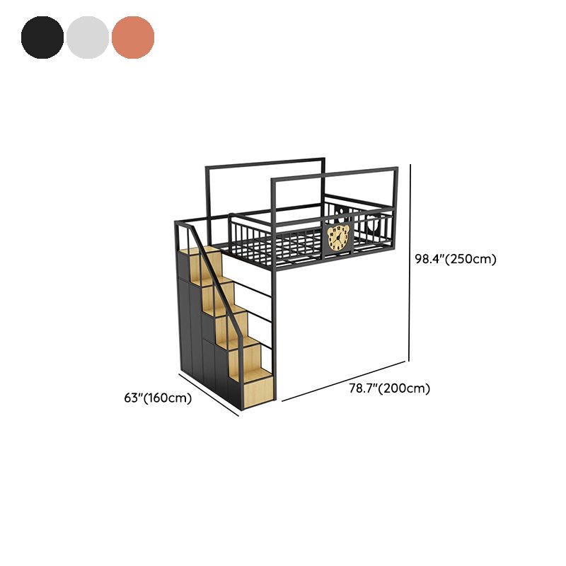 Metal Loft Bunk Bed Open Frame Bed with Guardrails and Stairway