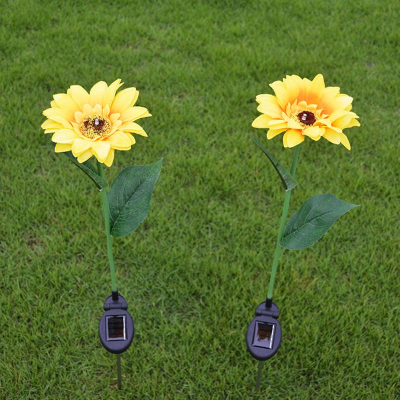 Yellow Sunflower Solar Pathway Light Decorative 1 Bulb Fabric LED Ground Lamp for Yard, 2 Packs