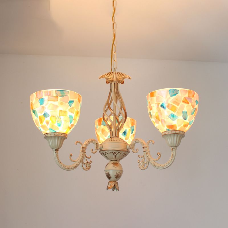 3/5 lumières Plafond lustre Tiffany Mosaic Shell Suspension Suspension en blanc pour chambre, haut / bas