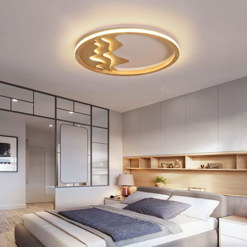 Log Color LED Ceiling Fixture in Modern Simplicity Wooden Circular Flush Mount