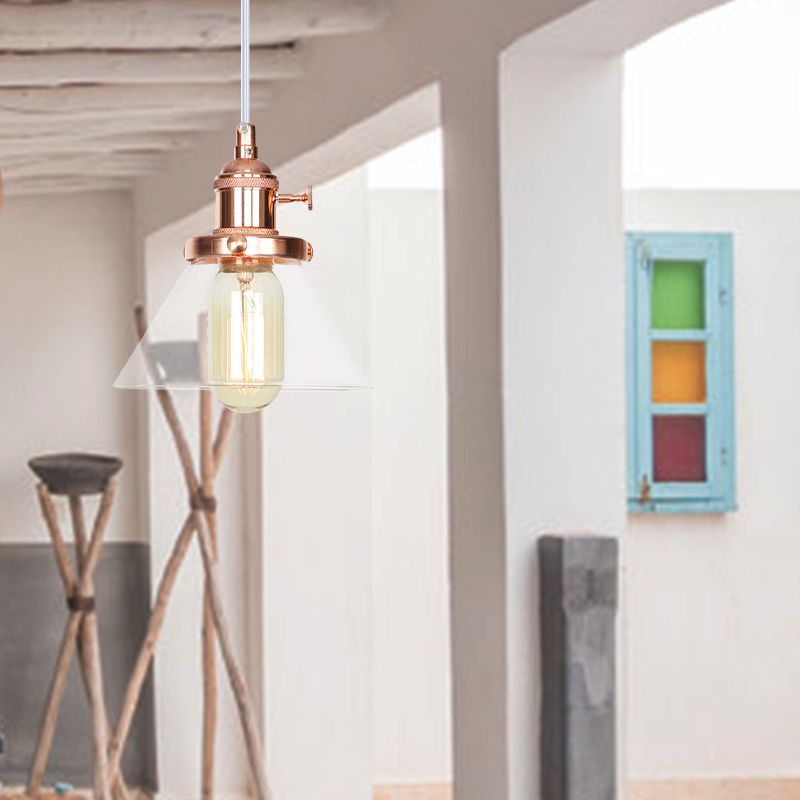 Conische hangende lamp vintage stijl Amber/helder glas en metalen 1 kop keuken hanglamp in zwart/brons/messing