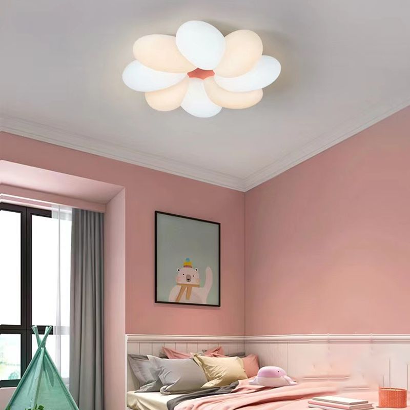 LED Modern Metal Flush Mount Flower Shape Ceiling Light with Acrylic Shade for Bedroom