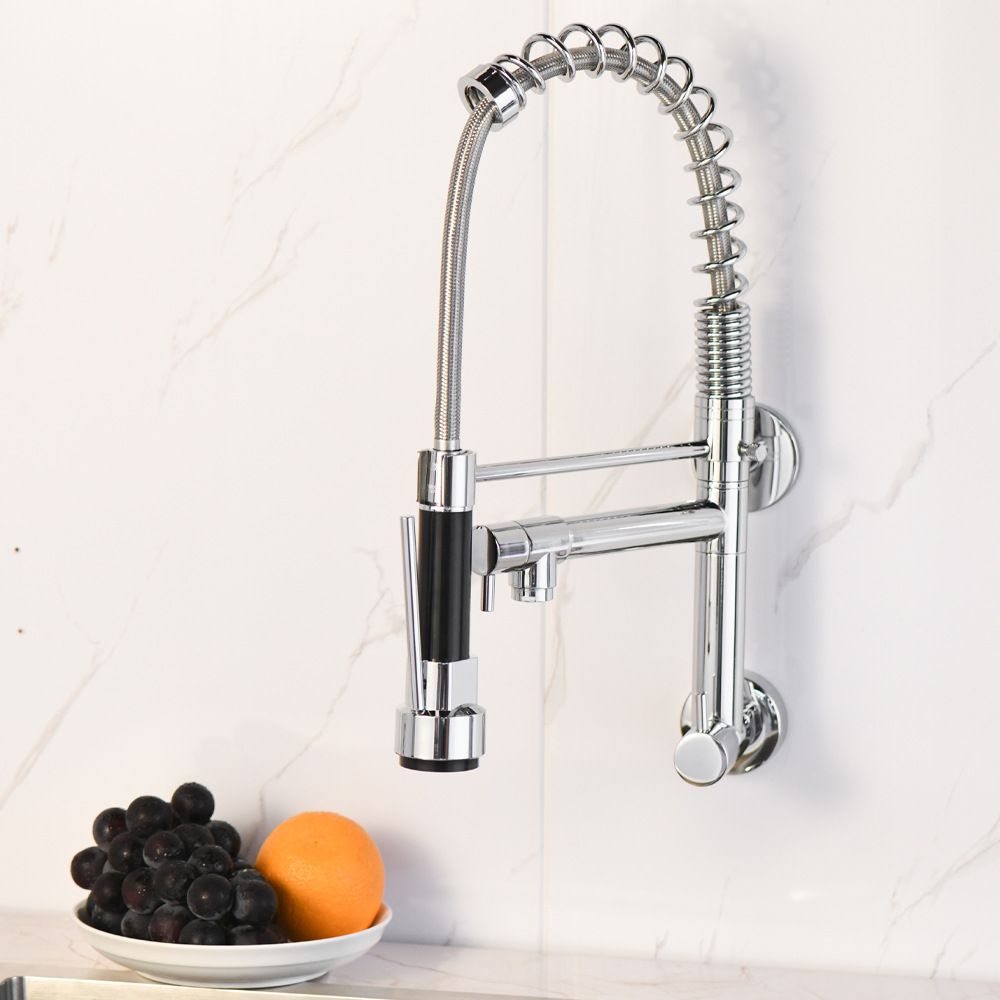 Modern Kitchen Faucet Spring Spout 1-Hole Bar Faucet in Silver