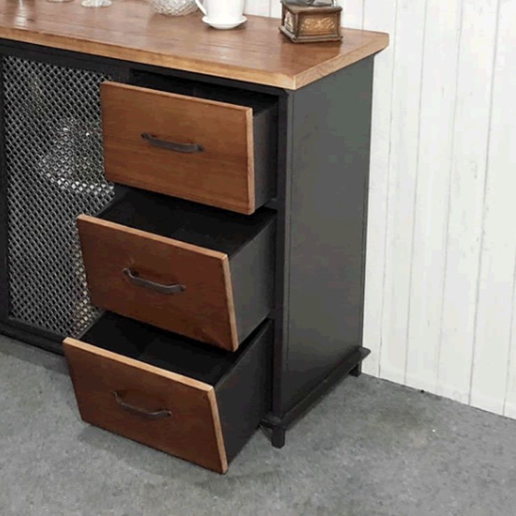 Industrial Iron 2 - Door Accent Cabinet Distressed Wood Chest with 3 Drawers